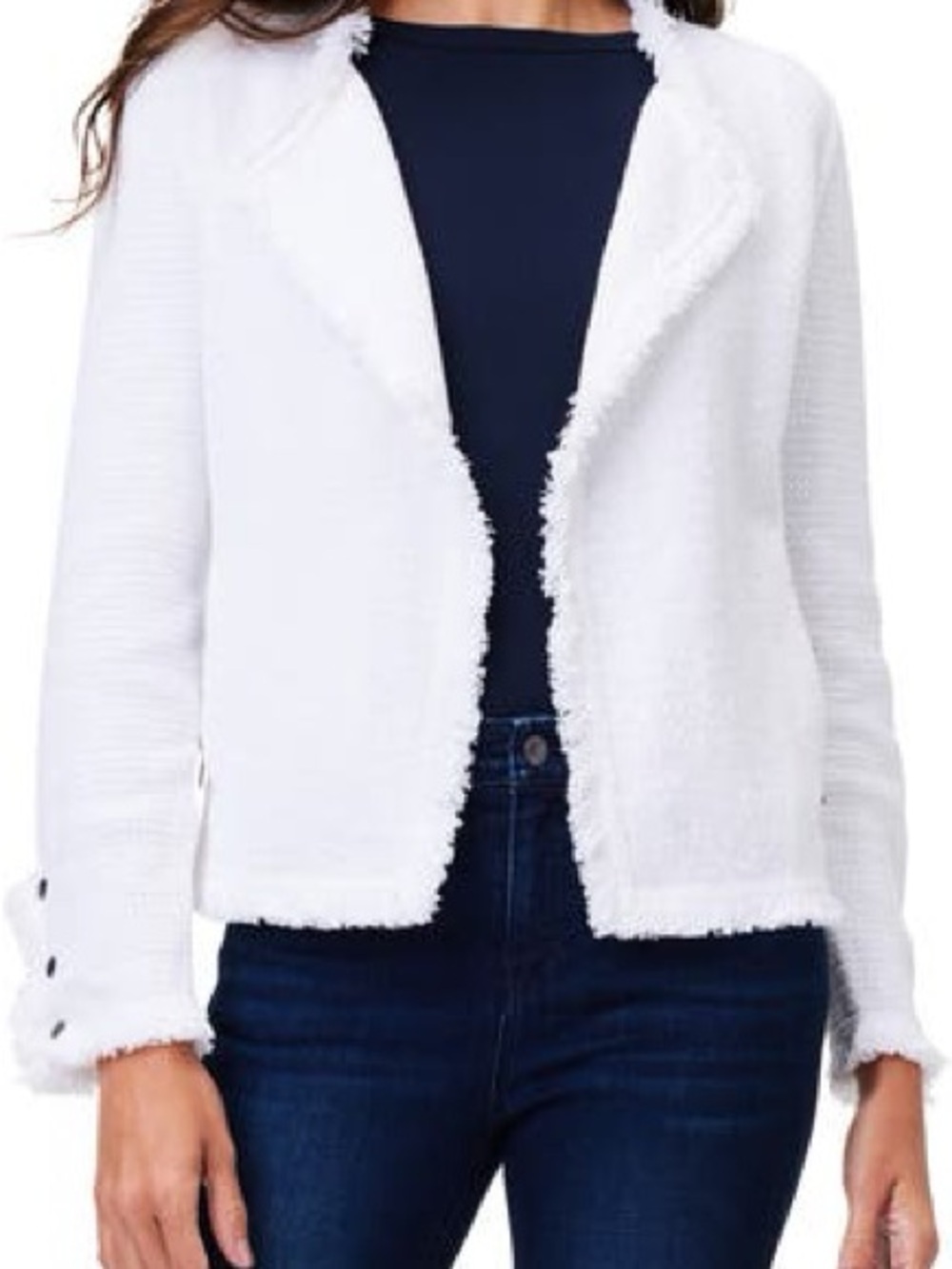 NIC+ZOE White Fringe Mix Knit Jacket